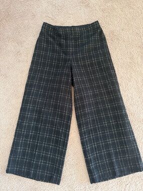 Ann Taylor Black Plaid Wide-Leg Pants